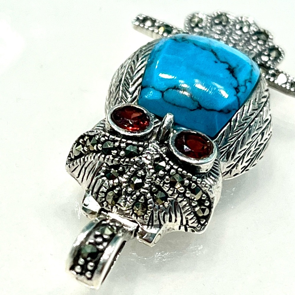 Turquoise Garnet Spinel Silver Pendant - Picture 3 of 5